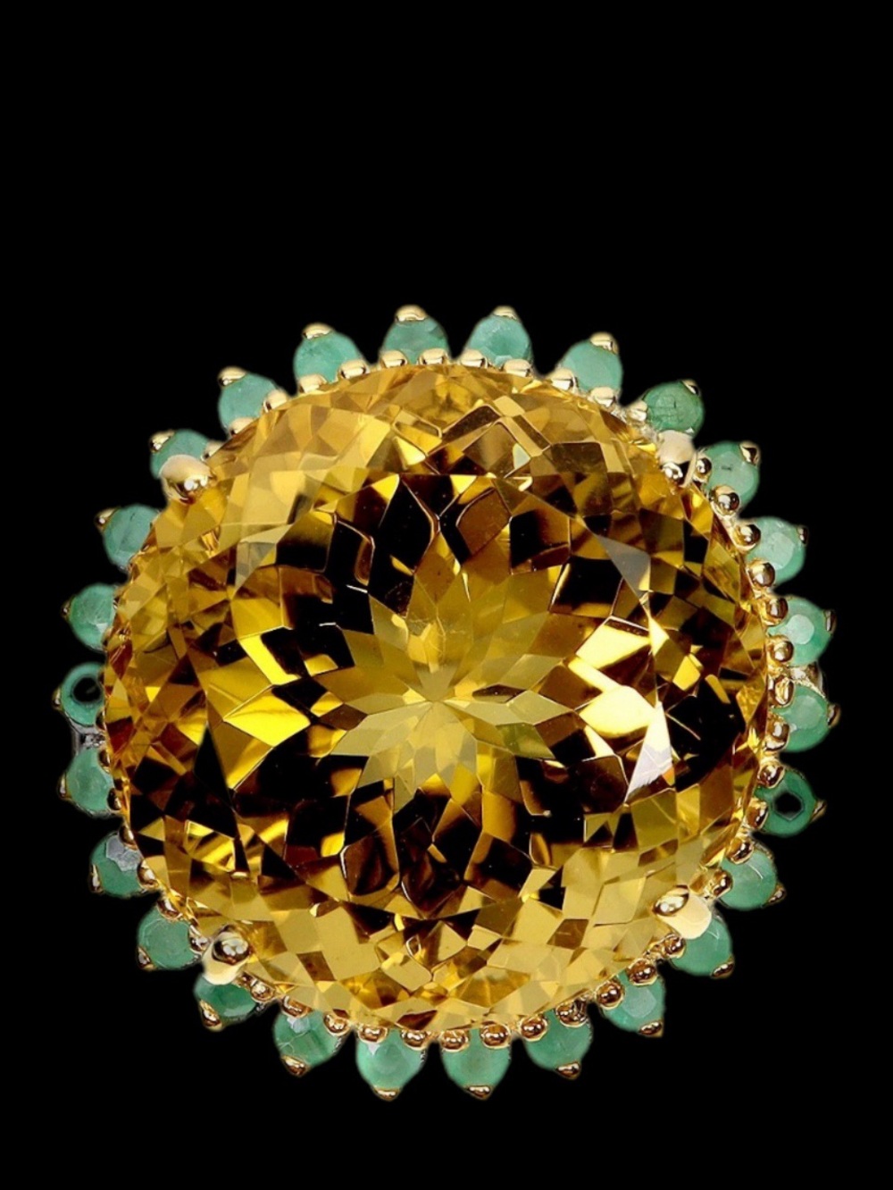 Amazing Genuine Golden Citrine & Emerald Ring